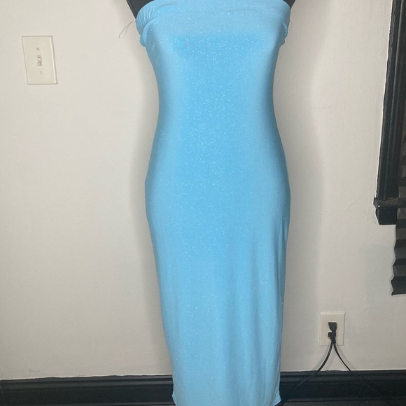 Sparkle Bandeau Blue Strapless Dress - Picture 3 of 13